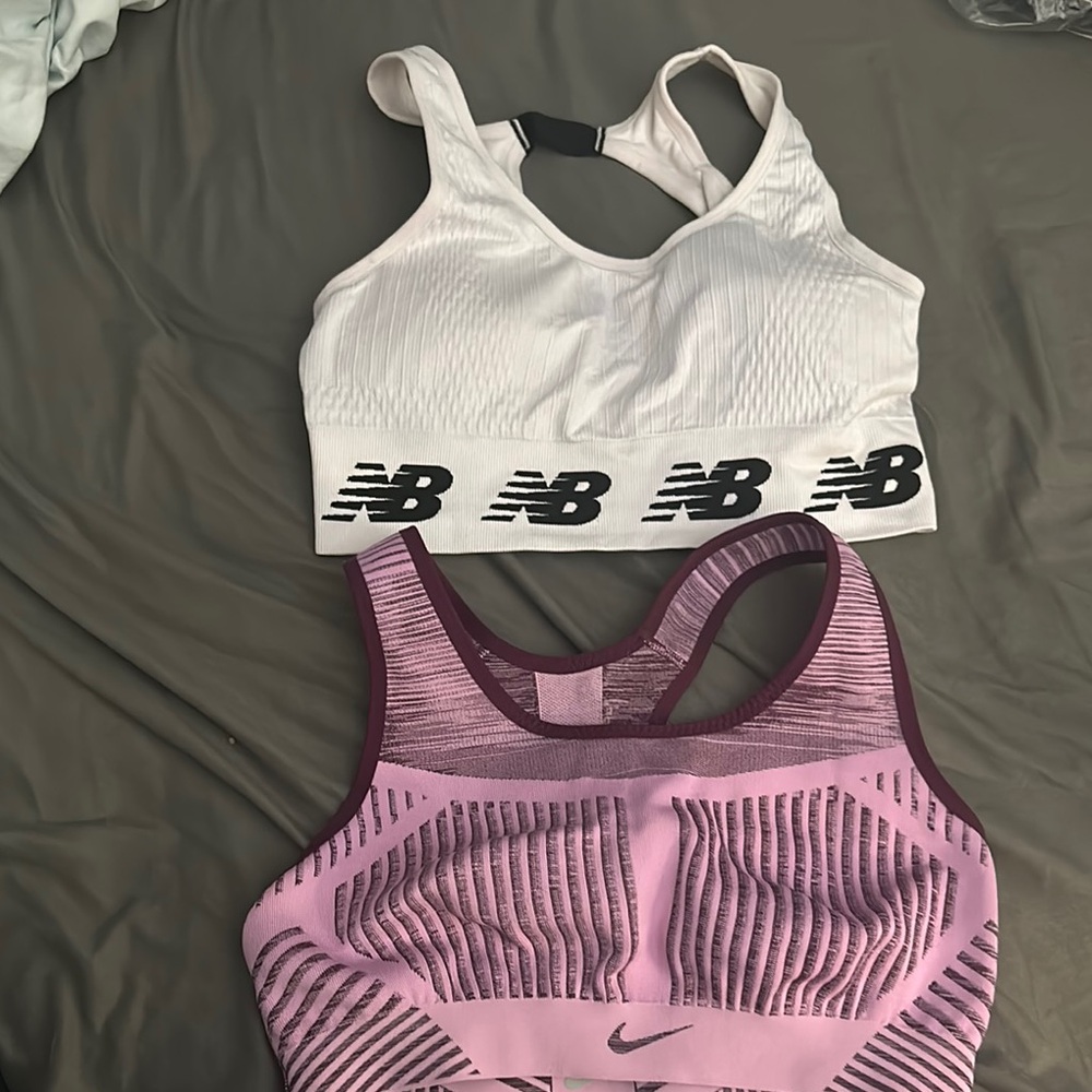 New Balance White Sports Bra and Nike Pink Sports Bra